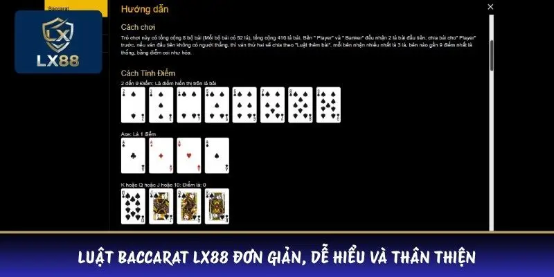 Luật baccarat LX88 đơn giản, dễ hiểu và thân thiện